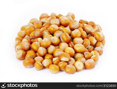 Much hazelnuts isolated on white