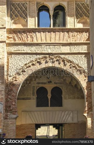 Mudejar door in ancient defensive wall in the town of Cuellar, Spain