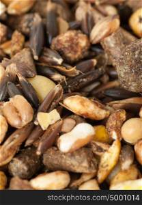 muesli background with black oats. for horse.macro