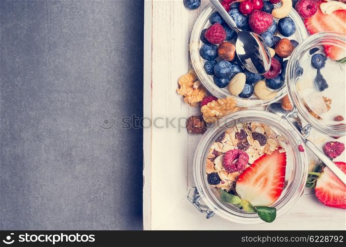 Muesli with fresh ripe berries. Healthy breakfast , sports nutrition or diet food concept