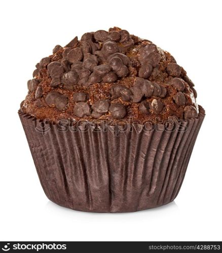 Muffin, chocolate cake isolated on white background