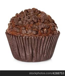 Muffin, chocolate cake isolated on white background
