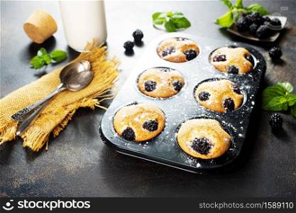 Muffin keks with berries, muffin with blackberry