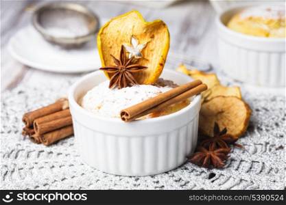Muffin with apple and cinnamon, decorated with anise star