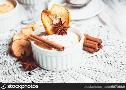 Muffin with apple and cinnamon, decorated with anise star