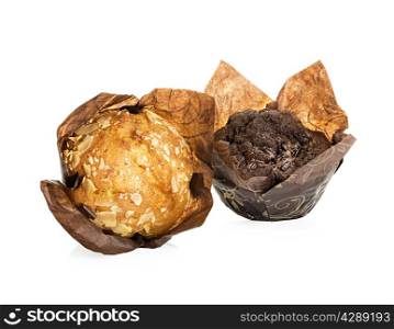 muffins packed in a wrapper isolated on white background