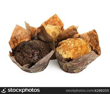 muffins packed in a wrapper isolated on white background