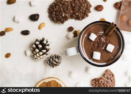 mug hot chocolate with cinnamon marshmallows. Resolution and high quality beautiful photo. mug hot chocolate with cinnamon marshmallows. High quality and resolution beautiful photo concept