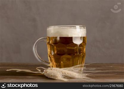mug light beer with wheat wooden table
