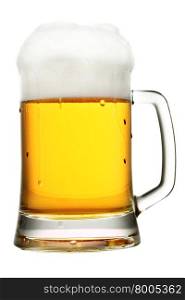 Mug of beer with froth isolated over white background