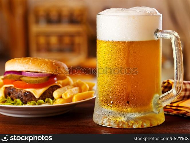 mug of beer with hamburger