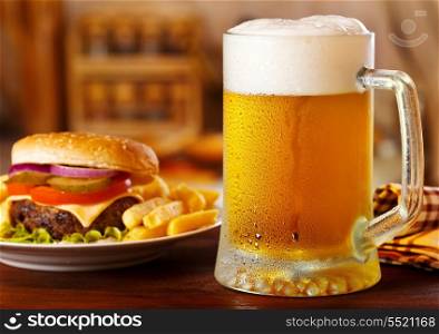 mug of beer with hamburger