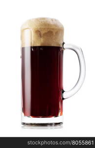 Mug of dark fresh beer isolated on a white background. Mug of dark fresh beer