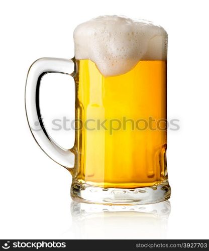 Mug with beer on white background with clipping path
