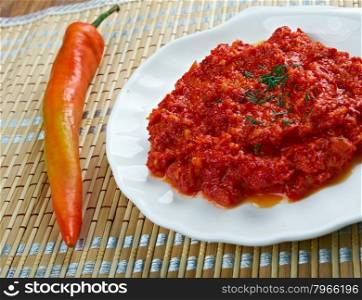 Muhammara - hot pepper dip originally from Aleppo, Syria, in Levantine and Turkish cuisines