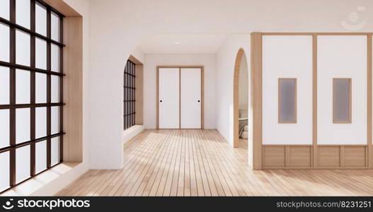 Muji style, Empty wooden room,Cleaning japandi room interior, 3D rendering