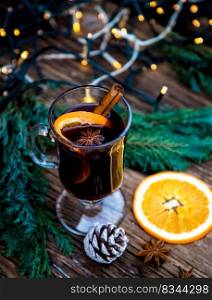 mulled wine Christmas drink  on wooden table