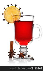 Mulled wine isolated on white with soft reflection