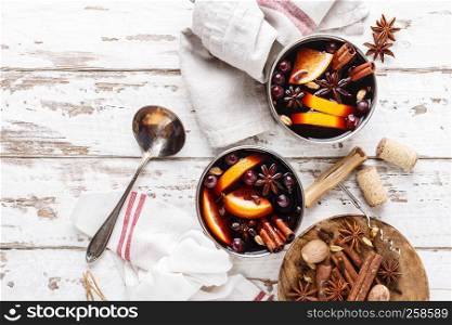 mulled wine winter and autumn warming drink cooked with spices and cranberries