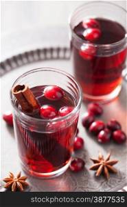 mulled wine with cranberry and spices