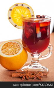 Mulled wine with oranges, apple, honey and berry.