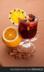 Mulled wine with oranges, apple, honey and berry.