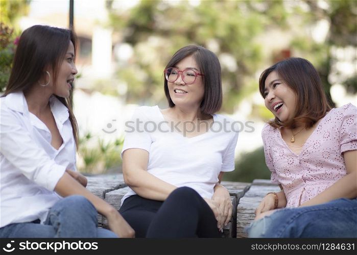 multi aged of asian woman relaxing talking with happiness emotion