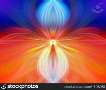 Multi Color Abstract Gradient Crossing Wavy Background. Fractal Art Digital Painting for Home Decoration. Fantasy Effect Blur Light Overlay. Trendy Graphic Colorful Floral Leaf Psychedelic Wallpaper