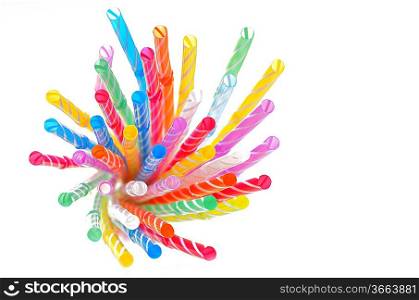multi color flexible straws on white background
