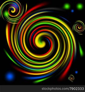 Multi color swirls background on black.