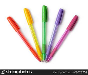 multi-colored ball pens. Set of multi-colored ball pens isolated on white background