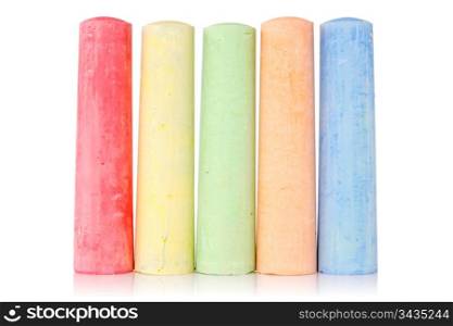 Multi colored chalk isolated on white background