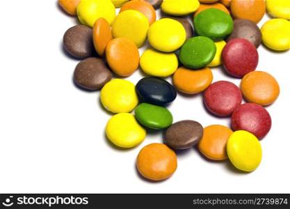 Multi colored Chocolates close-up on white background