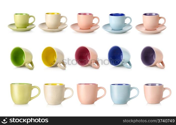 Multi-colored cups isolated on white background