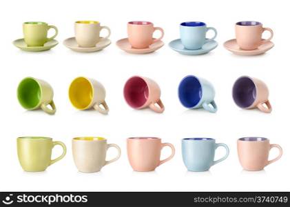 Multi-colored cups isolated on white background
