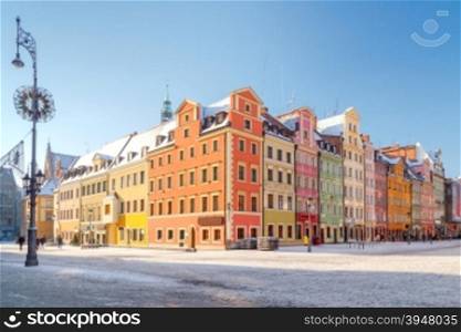 Multi-colored facades of old houses in the historic center of Wroclaw.. Wroclaw. Market Square.