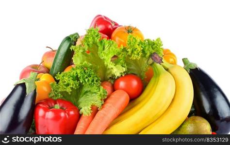 Multi-colored fruits and vegetables isolated on white background.