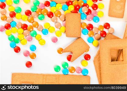 multi-colored jelly beans and details of the Gingerbread House Closeup