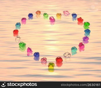 Multi coloured heart shape on a sunset coloured background