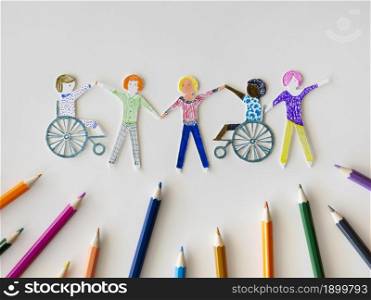 multi ethnic disabled people community with pencils. Resolution and high quality beautiful photo. multi ethnic disabled people community with pencils. High quality beautiful photo concept