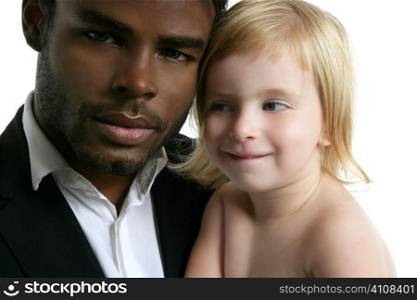 Multi ethnic racial family african father caucasian blond daughter portrait