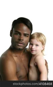 Multi ethnic racial family african father caucasian blond daughter portrait