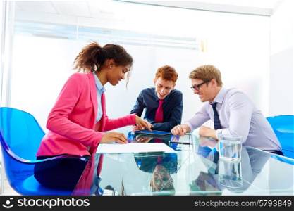 Multi ethnic teamwork of young business people meeting working at office