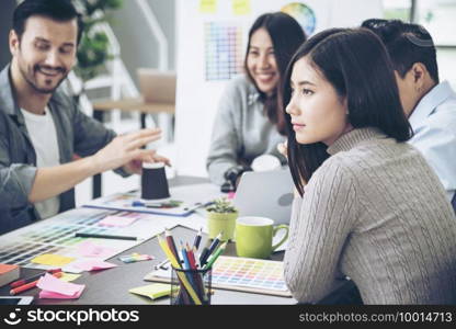 Multi Ethnics Teamwork Collaboration Team Meeting Communication concept in Business people Working Together Conference Room. Diversity Partner Business Meeting brainstorming together Businessman Team