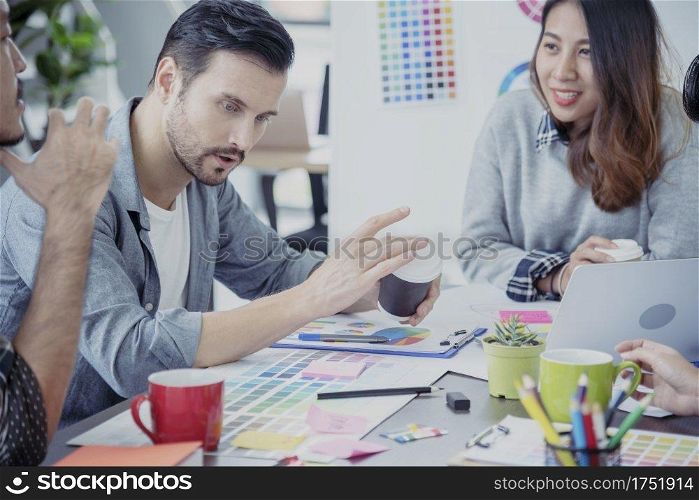 Multi Ethnics Teamwork Collaboration Team Meeting Communication concept in Business people Working Together Conference Room. Diversity Partner Business Meeting brainstorming together Businessman Team