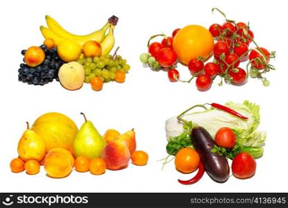 Multi fruits and vegetables isolated on white.