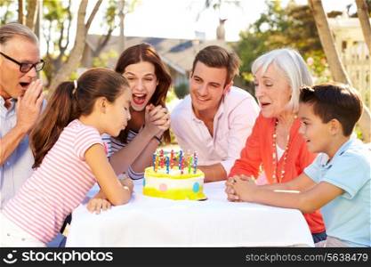 Multi-Generation Family Celebrating Birthday In Garden