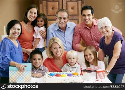 Multi Generation Family Celebrating Children&#39;s Birthday