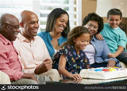 Multi Generation Family Celebrating Daughter&#39;s Birthday