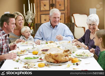 Multi Generation Family Celebrating Thanksgiving